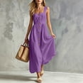 thumbnail image 6 of Gamivast Linen Dresses for Women Sleeveless Square Neck Button Front Maxi Dress with Pockets Casual A-Line Sundress Summer Vacation Beach Dress Purple XXL, 6 of 7
