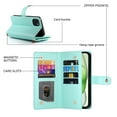 thumbnail image 4 of for iPhone 13 Case with Card Holder, Retro Premium PU Leather Shoulder Wrist Strap Zipper Kickstand Flip Cover Women Girl Wallet Phone Case for iPhone 13, Mint, 4 of 10