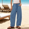 thumbnail image 2 of Women's Elastic Waist Pants Wide Leg Solid Color Drawstring Loose Casual Ankle Length Straight Leg Pants with Pockets Casual Summer Beach Travel Lounge Trousers, 2 of 6