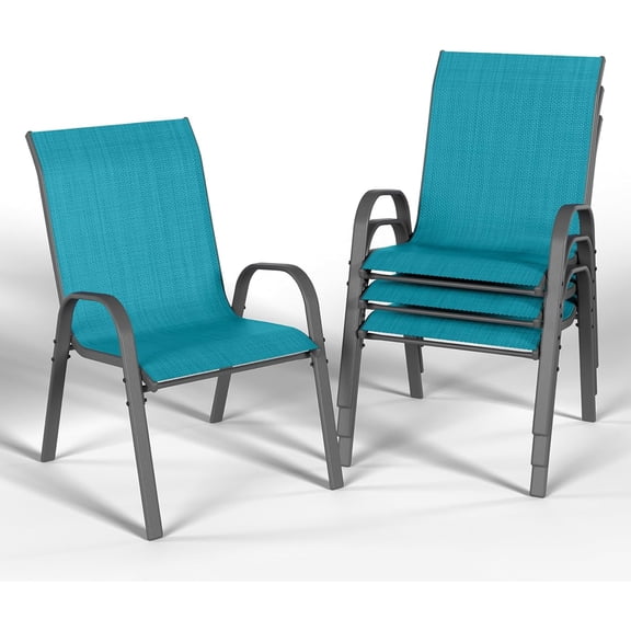 YEXJ Patio Dining Chairs Set of 4, Outdoor High Stacking Chairs for All Weather, Breathable Seat Fabric and Alloy Steel Frame for Backyard, Porch, Garden-4-Sky Blue