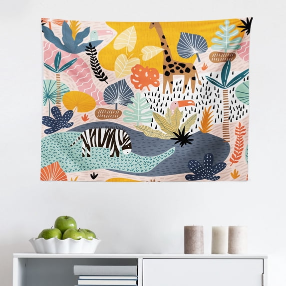 Edinburgh Tapestry, European Landmark Photo with Famous Castle on Rock Cliffs with Fountain UK, Fabric Wall Hanging Decor for Bedroom Living Room Dorm, 2 Sizes, Multicolor, by Ambesonne