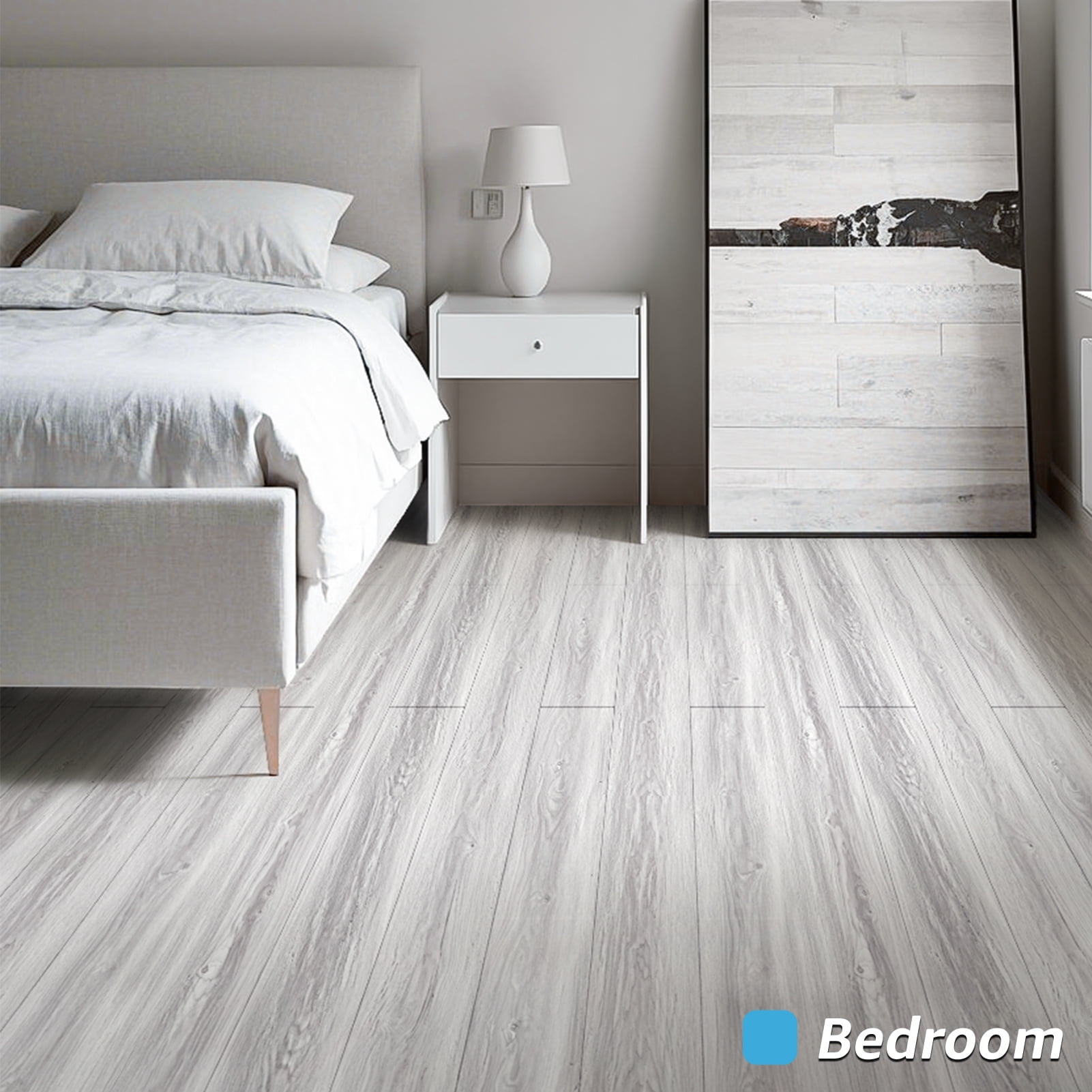 Art3dwallpanel 10Pcs 36''x6'' Peel and Stick Floor Tiles, Luxury Vinyl Plank Flooring Wood Look, Floor Tile Sticker for Bedroom, Living Room, Kitchen, 15 Sq.ft,White/Grey
