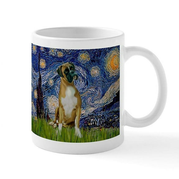CafePress - Starry Night & Boxer Mug - 11 oz Ceramic Mug - Novelty Coffee Tea Cup