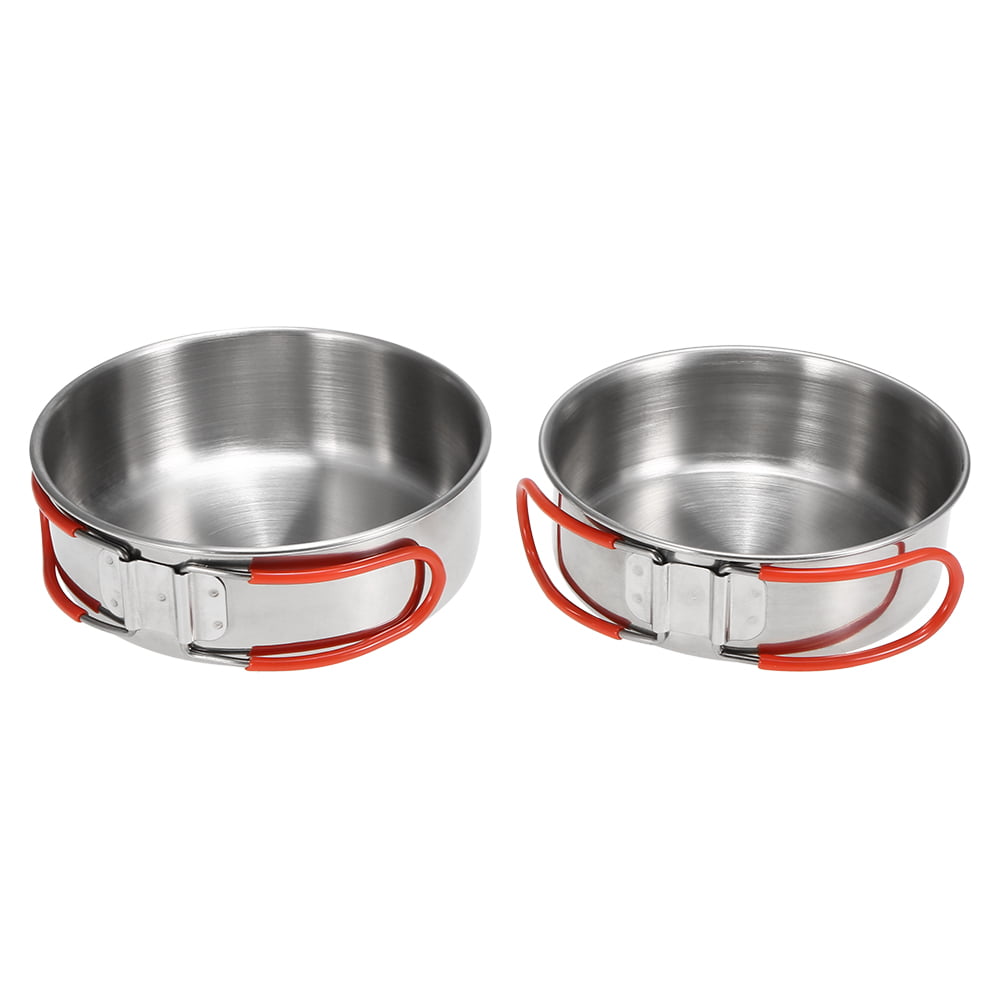 2Pcs Stainless Steel Bowls for Outdoor Camping Kitchen Dinner Plates F5T1