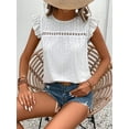 thumbnail image 4 of ZOELNIC Women Summer Eyelet Tops Dressy Casual V Neck Ruffle Cap Sleeve Shirts Lace Embroidered Blouses, M, 4 of 6