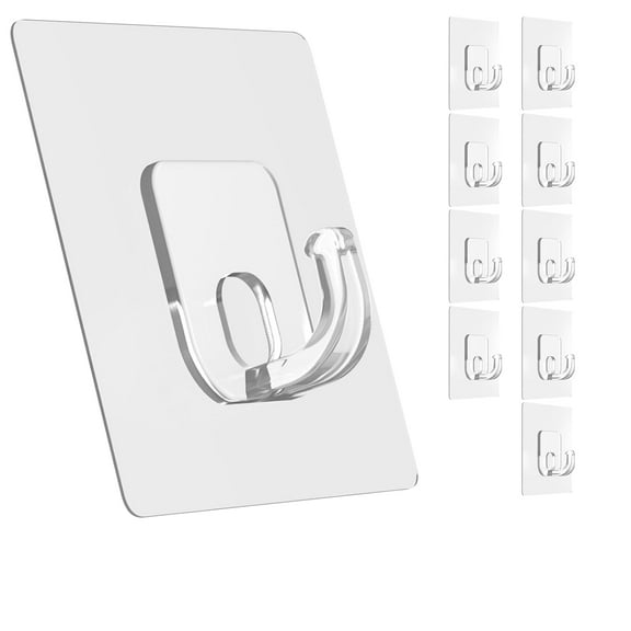 Large Adhesive Hooks, 10 Pack Heavy Duty Utility Hooks for Hanging 33lb, Damage Free Sticky Hanging, No Trace Self-Adhesive Wall for