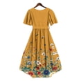 thumbnail image 6 of Summer Dresses for Women Casual Deep V Neck Puff Short Sleeve Smocked Floral Printed Pleated Flowy Beach Vacation Dress, 6 of 7