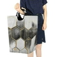thumbnail image 4 of Yayeee Freestanding Laundry Hamper with Handle Collapsible Large Storage Basket for Clothes, Gray Hexagons, 4 of 7