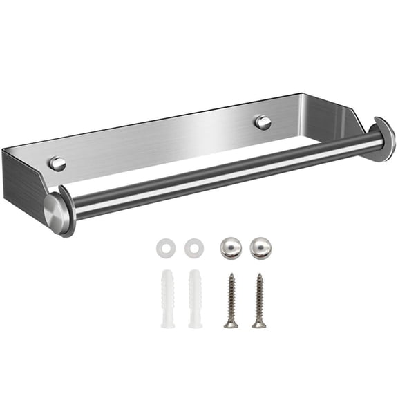 Wall Mounted 304 Stainless Steel Kitchen Roll Paper Towel Holder No Drilling Wall Mounted Storage Organizer, Easy To Install Without Drilling Tools, For Kitchen Cupboard Bathroom