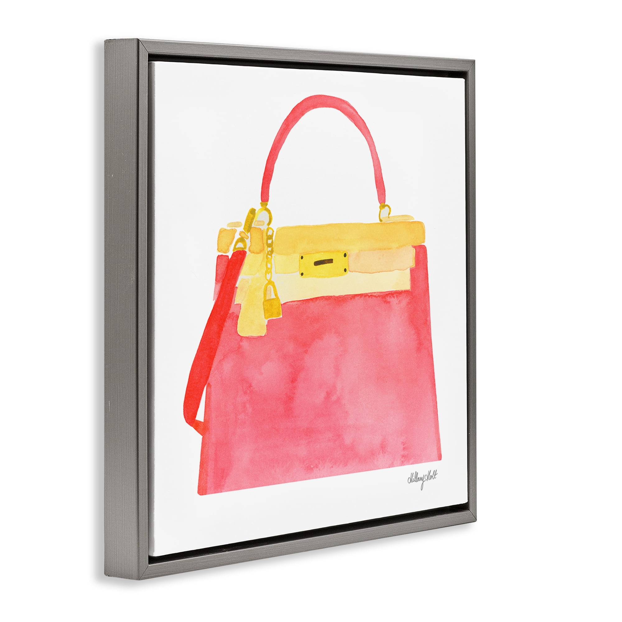 Stupell Industries Elegant Coral Handbag Gray Framed Floater Canvas Wall Art, design by Hillary Holt