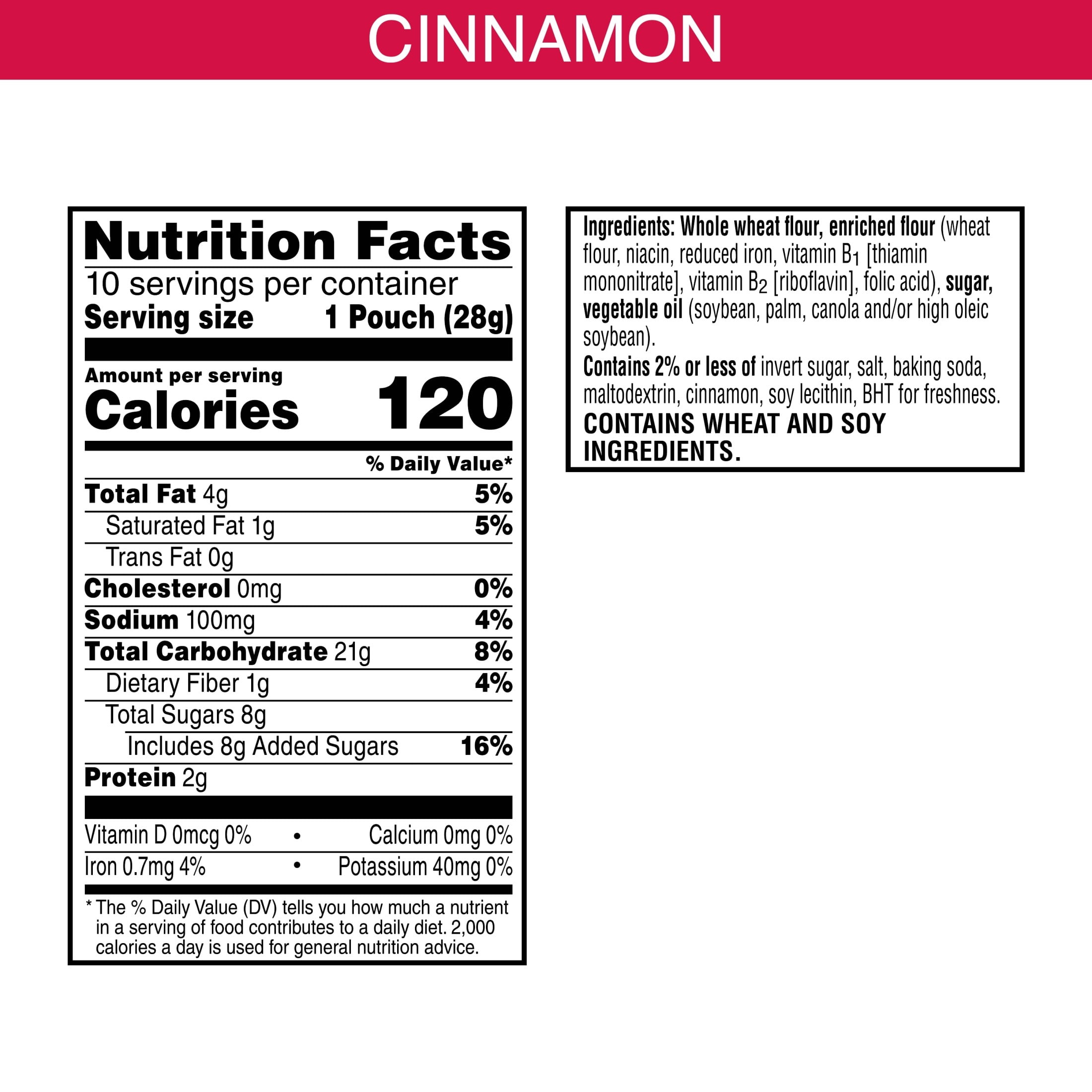 (4 pack) Kellogg's Cinnamon Graham Snacks, Kids Snacks, 10 Count