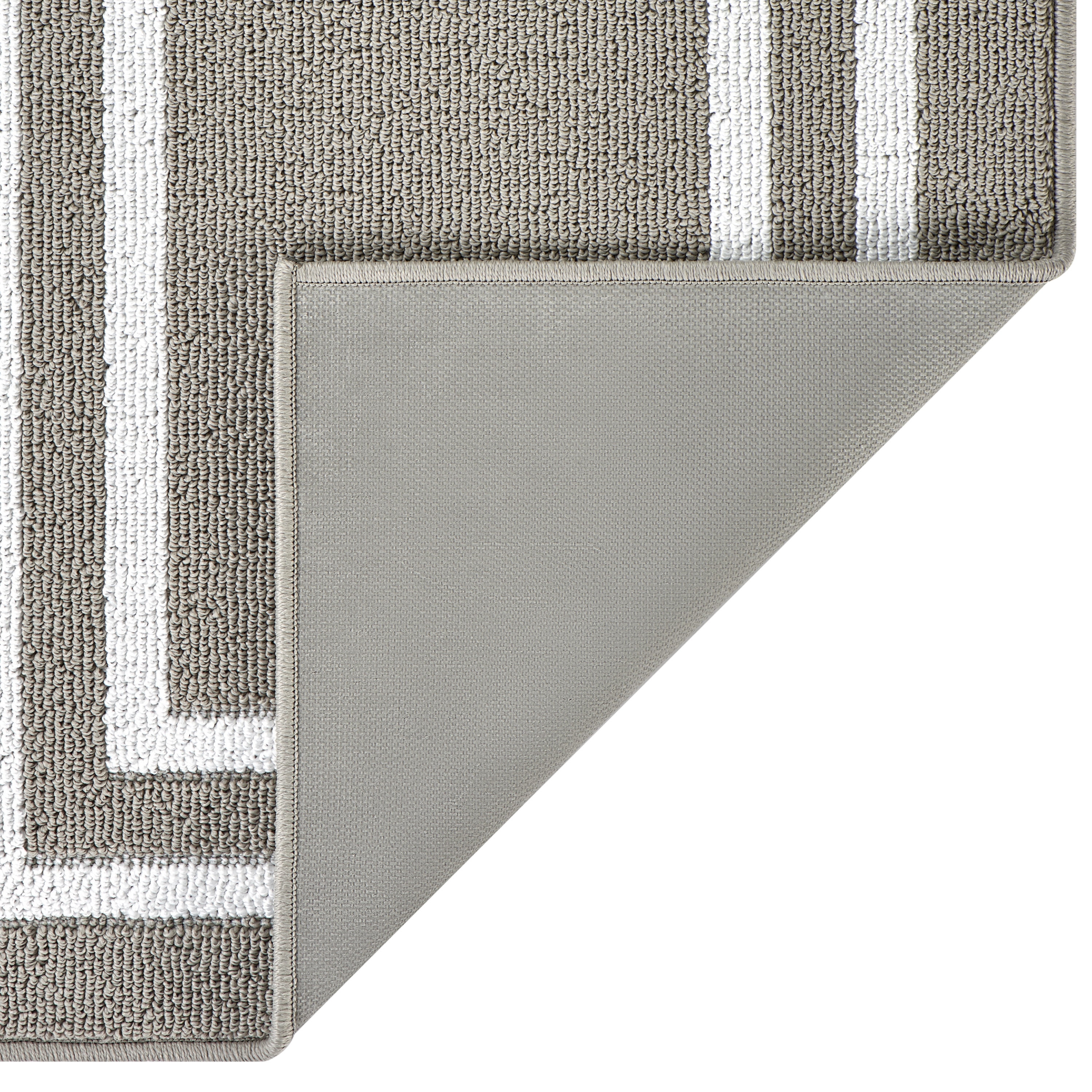 Washable Skid-Resistant Runner Rug, Border, Light Grey and White, 26" x 60"