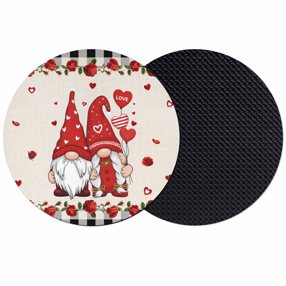 Valentines Day Coasters Set of 2, Absorbent Coasters for Drinks, Country Gnomes Love Rose Black White Plaid Coaster for Desk Coffee Table Protection, Home Decor House Warming Gifts 4"