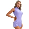 thumbnail image 5 of Traje de baño de una pieza para mujer, traje de baño elástico brillante, cuello falso, corte lateral, cremallera trasera, mono ajustado, Mono corto ajustado, 5 of 5