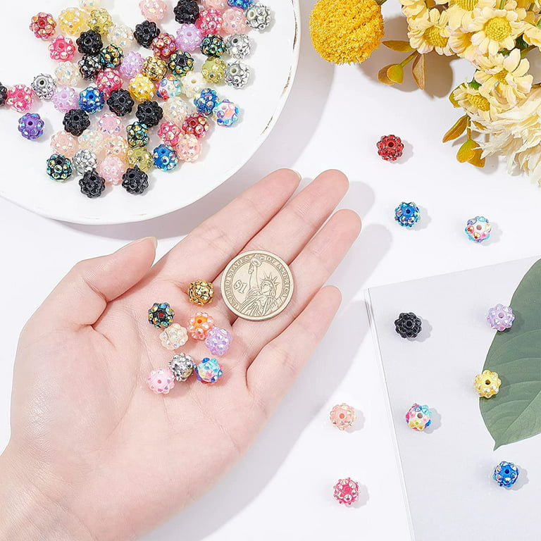 100 Pcs 10mm Chunky Bubblegum Beads Resin Rhinestone Bead Round