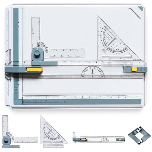 A3 Drafting Board Portable Drawing Table with Parallel Bar, Tabletop Drafting Table, Multifunctional Drawing Board with Angle Adjustable Measuring System, Inch