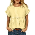 thumbnail image 2 of Dolkfu Yellow Women'S Blouses Pull-on Crew Neck Short Sleeve Retro Blouses & Tops Modern Casual Solid Tops Yellow,L, 2 of 6