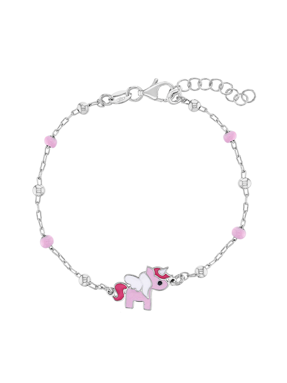 925 Sterling Silver Girl/'s Adjustable Enamel Unicorn Tag Identification Bracelet