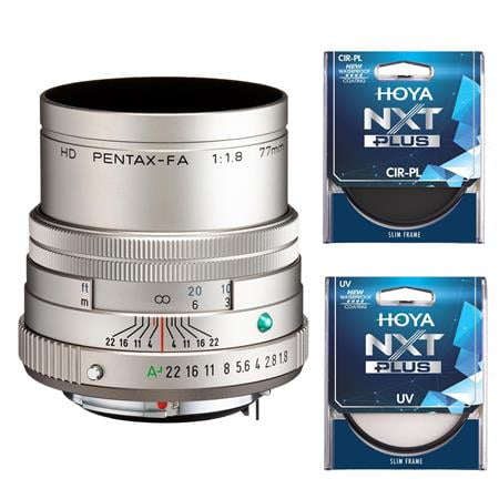 HD Pentax-FA 77mm f/1.8 Limited Lens, Silver, Bundle with Hoya 49mm UV+CPL  Filter Kit