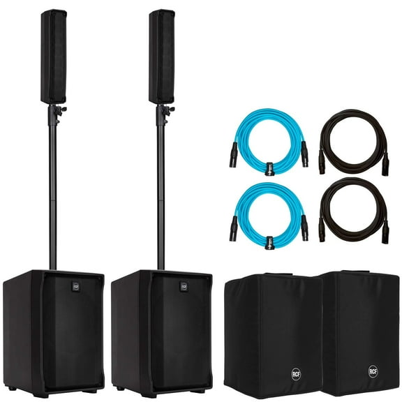 (2) RCF Evox J8 Active Two Way Portable Arrays with Protective Covers & Blue Cables Package