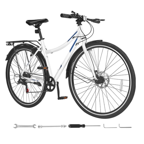 Lightweight Aluminum Bike, 700c City Commuter Bike, 7-Speed Adult Road Bike for Men & Women, Step-Through Frame, Dual Brakes, Adjustable Seat