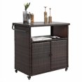 thumbnail image 2 of Outdoor Wicker Bar Cart, Rolling Rattan Beverage Serving Cart with Wheels and Glass Top, Patio Wine Bar Counter Table for Garden, Porch, Poolside, Backyard; Light Brown, 2 of 8