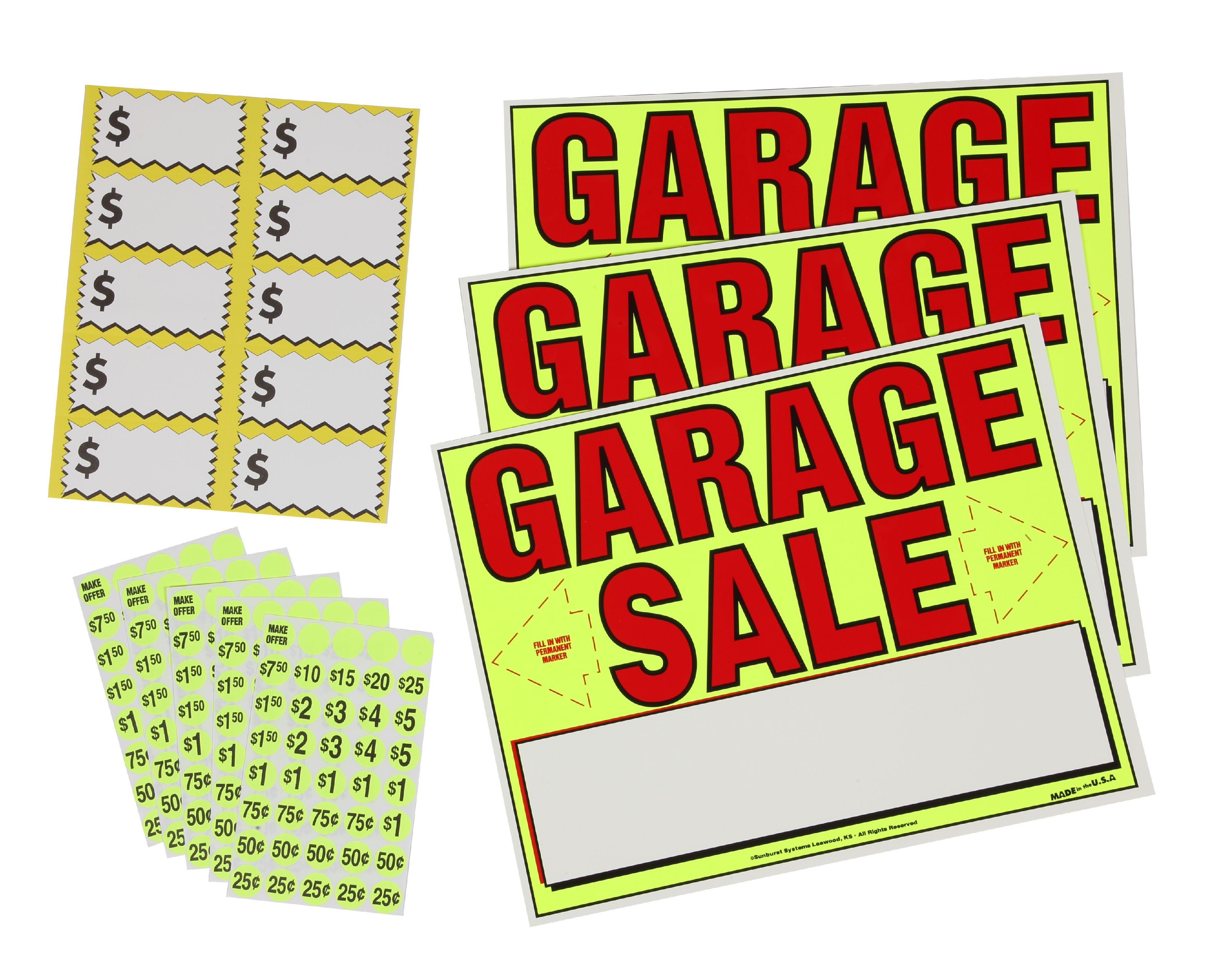 Sunburst Systems Garage Sale Kit; Includes Signs, Pricing Label and Cards
