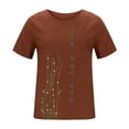 thumbnail image 3 of QLEICOM Women Plus Size Cotton Linen T-shirt Oversized Crew Neck Short Sleeve Loose Button Tops Blouses Print Tees Brown M, US Size:6, 3 of 4