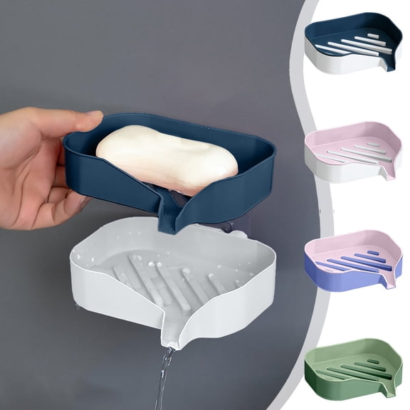 Soap Box Drain Rack, Double Layer Wall Mounted Bathroom Soap Holder with Suction Cup, Non Perforated Waterproof Plastic Soap Dish for Shower and Sink Organization, Topliu