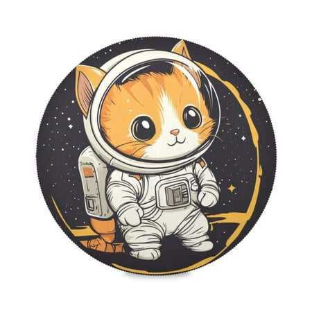 

WOBOGO A Kitten in Outer Space Round Placemats Set of 4 Heat Resistant Washable Kitchen Table Decorations 15.4in