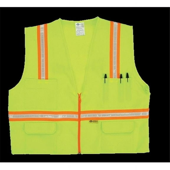 2W 8048-A M Multi-Pocket Surveyor Vest - Lime- Medium