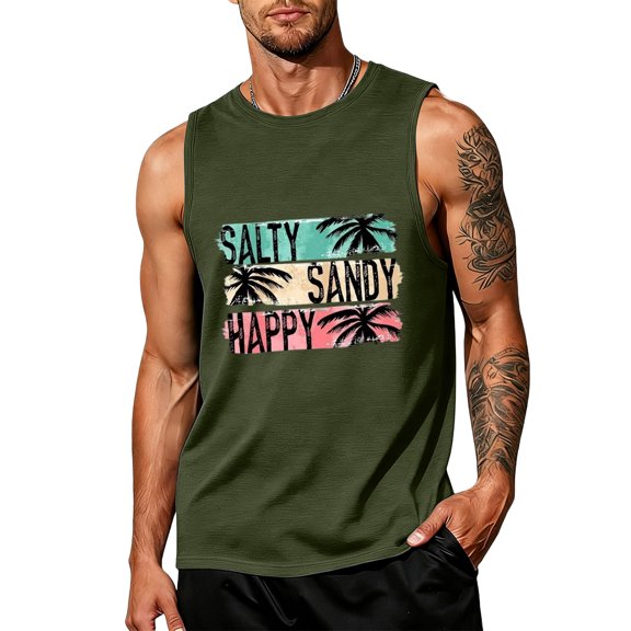 Mens Beach Tank Tops Summer Sleeveless Shirts Hawaii Graphic Palm Tree Vacation Tanks Muscle Gym Tank Top