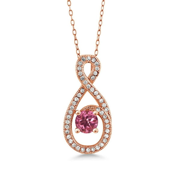 Gem Stone King 1.12 Ct Round Pink Tourmaline 18K Rose Gold Plated Silver Pendant with Chain