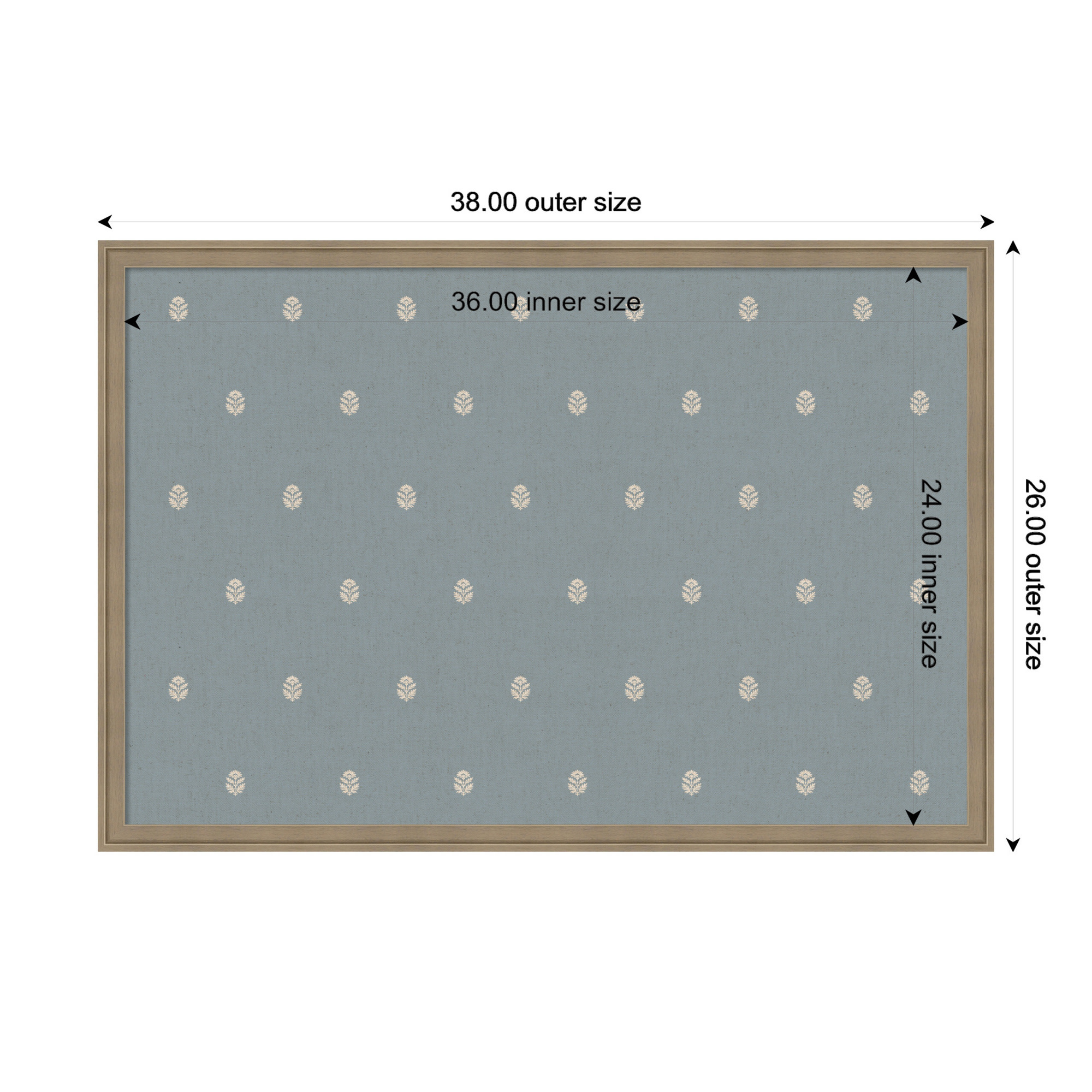 Kate and Laurel Framed Fabric Pinboard 38 x 26, Blue Botanical Block Print Printed Linen Classic Bulletin Board for Use as a Vision Board or Wall Organization, Florence Light Brown Frame