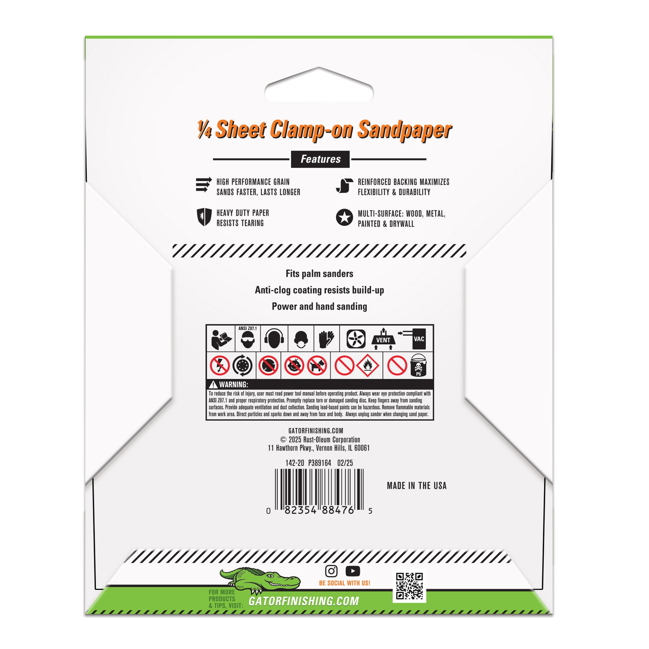Gator 388476 4.5 in x 5.5 in Very Fine 220 Grit 1/4 Sheet Clamp-On Sandpaper, 6 Pieces