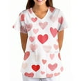 thumbnail image 2 of Womens Valentine Day Scrub Tops Love Heart Print Short Sleeve Quick Dry Medical Scrub Tops Cute V Neck Plus Size Uniform with Pockets Light pink S, 2 of 6