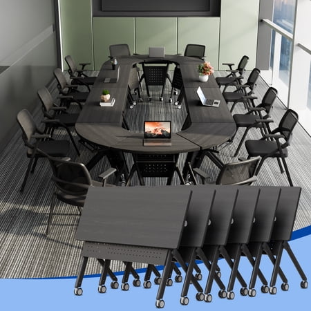 Folding Conference Room Table with Silent Wheels Heavy-Duty Mobile Modular Foldable Meeting Training Desk for Office (B1 55.1in 6)