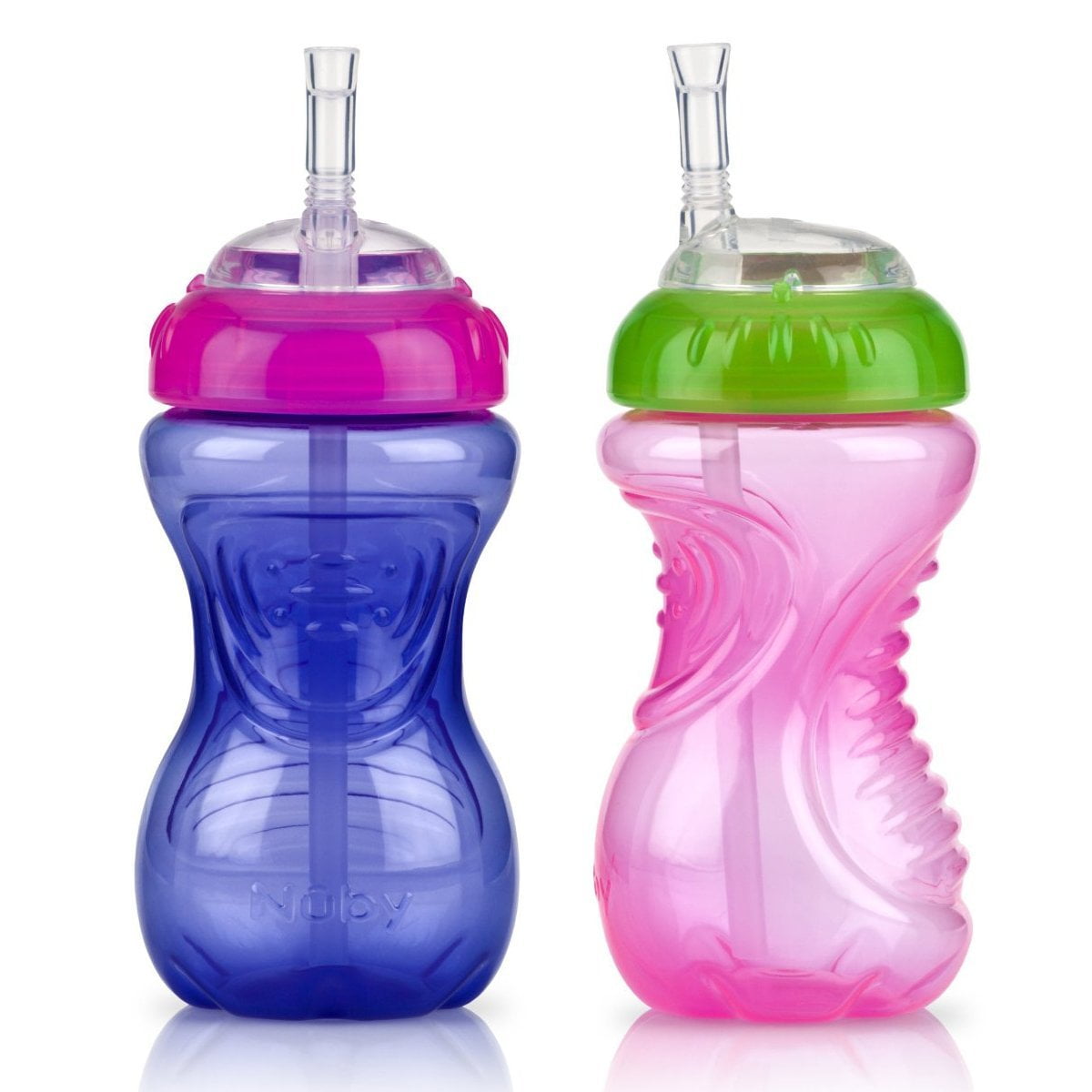 Nuby 10 oz  No-Spill Cup with Flexi Straw - 2 Pack (Purple/Pink)