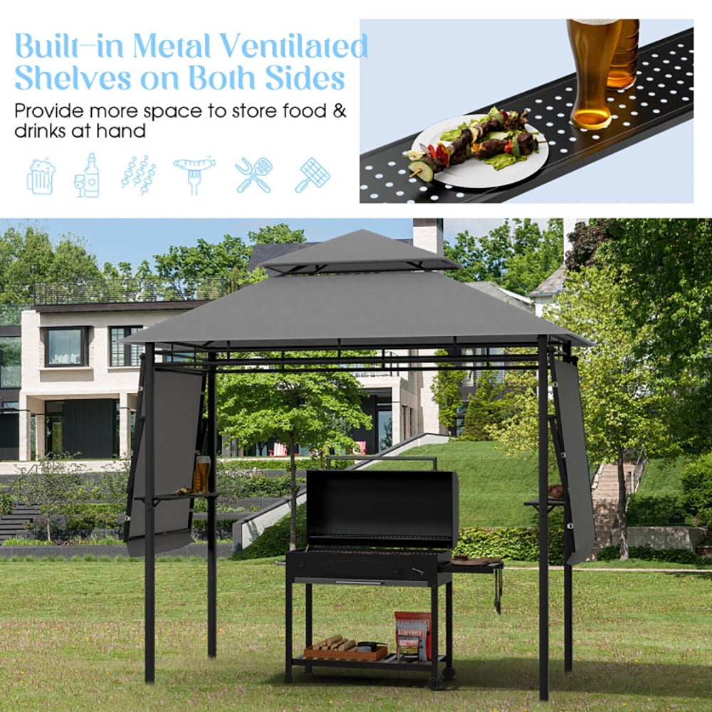 Aimee Lii 13.5 x 4 Feet Patio BBQ Grill Gazebo Canopy with Dual Side Awnings, Backyard Canopy Gazebo, Gray