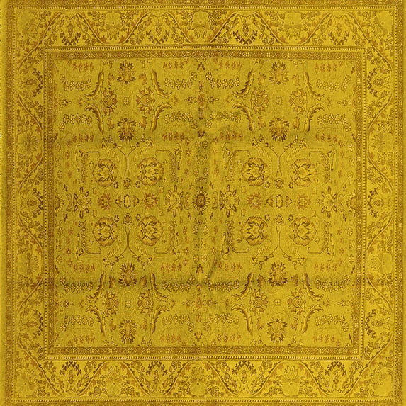 Ahgly Company Machine Washable Indoor Square Oriental Yellow Industrial Area Rugs, 8' Square