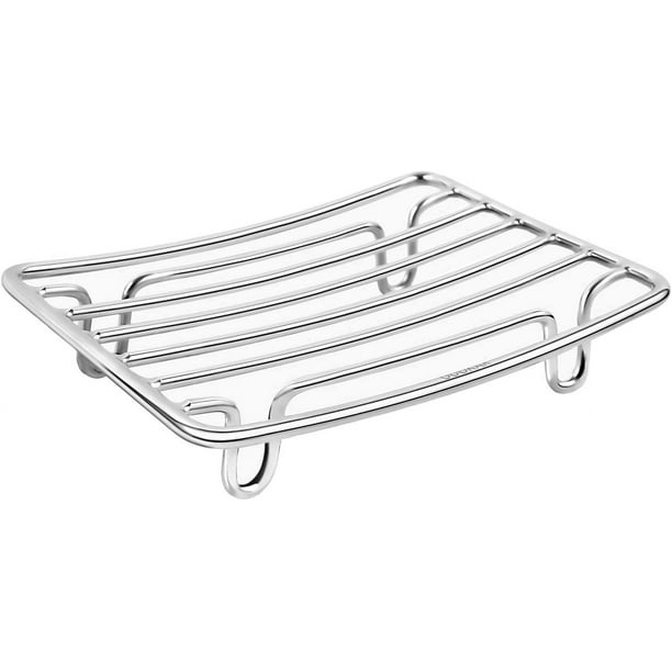 Jabonera de acero inoxidable para ducha, con autodrenaje, ideal para baño, fregadero de cocina y encimera, cromado (paquete de 1)