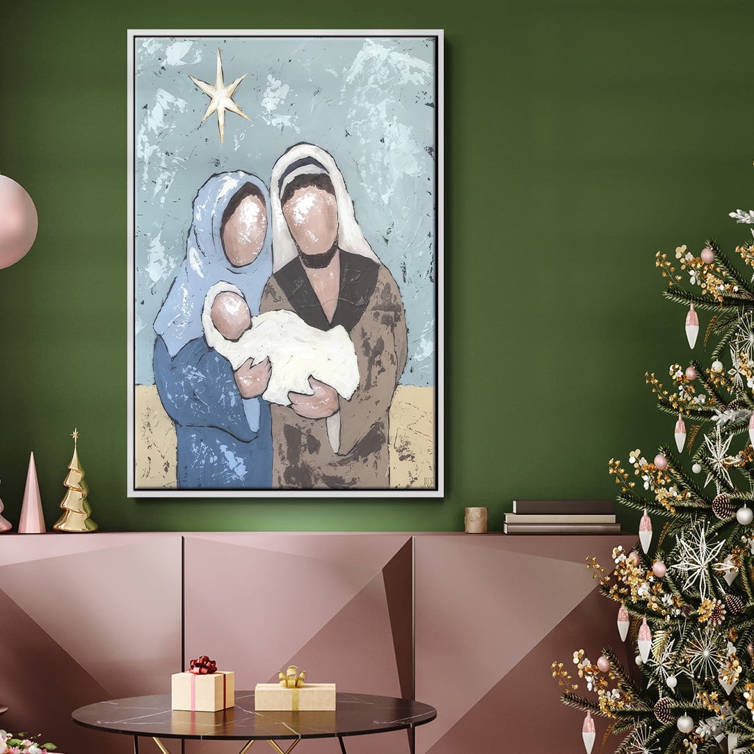 A Silent Night I - Framed Gallery Wrapped Holiday Canvas - 27 x 41 - White Frame