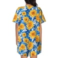 thumbnail image 6 of Uemuo Ocean Wave Sunflower Pattern Women's Short-Sleeved Pajama, Button-Front Loungewear, 2-Piece Summer Sleepwear, Elastic Drawstring Shorts-Large, 6 of 7