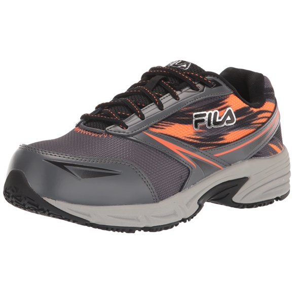 Fila Men's Memory Meiera 2 Slip Resistant Composite Toe Trail Running Shoe Food Service, Castlerock/Black/Vibrant Orange, 8.5 D US