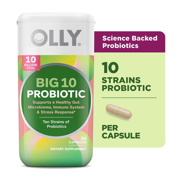 OLLY Big 10 Probiotic, Supports a Healthy Gut Microbiome,* 10 Billion CFUs, 30 Count