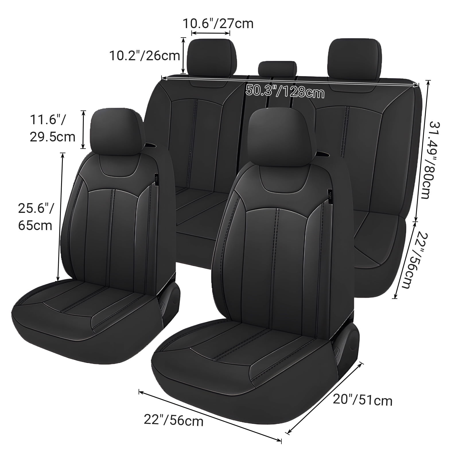 OTOEZ Universal Car Seat Covers Breathable PU Leather & Zipper Design, 5 Seats Full Set Waterproof Cushion Interior Accessories, For Solid Split Bench