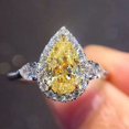 thumbnail image 2 of 925 Sterling Silver Full Diamond Ring Shiny Citrine Ring Tear Drop 3Ct Zirconia Promise Halo Rings  Yellow Gem Cocktail Rings Eternity Engagement Wedding Band Ring for Women, 2 of 5