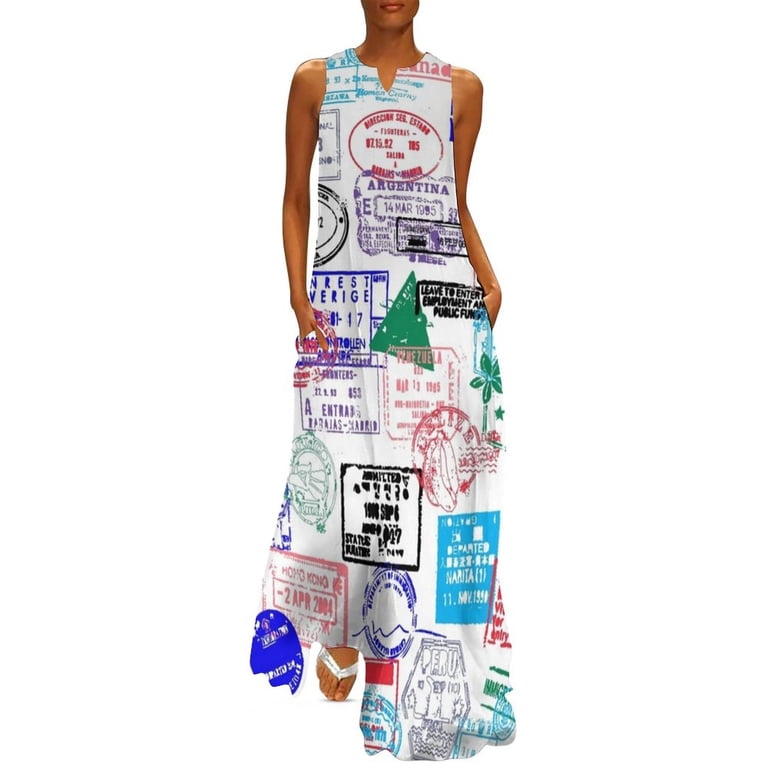 Series Of World Travel Passport Stamps Long Dress chic and elegant eving dress  dresses ladies02 summer Dress - Walmart.com