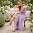 thumbnail image 6 of BLISSFUL STEP Women's Heels Knot Lace Up Strappy Square Toe Kitten Heel Sandals  Purple 6, 6 of 7