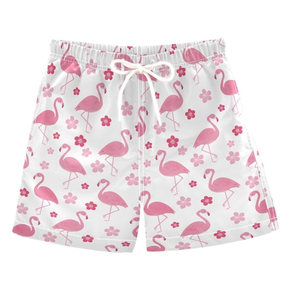 joogoo Boy Swim Trunks Flamingo and Floral Bathing Beach Board Shorts M